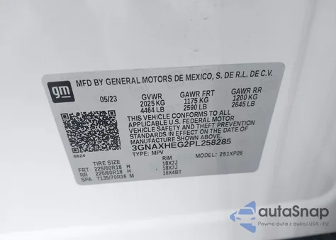 2023 Chevrolet Equinox Fwd Ls z USA, uszkodzony, nr VIN 3GNAXHEG2PL258285